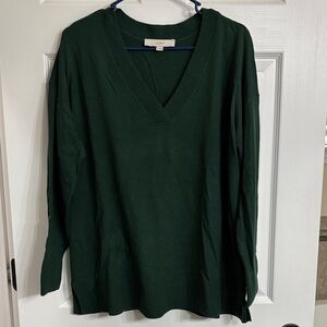 LOFT Women's Deep Green V-Neck Sweater